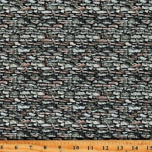 Cotton Bricks Stones Rocks Wall Little Rascals Gray Blender Landscape Cotton Fabric Print by the Yard (25514-95) D470.65