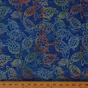 Cotton Batik Sea Turtles Rainbow Ocean Sea Cotton Fabric Print by the Yard (D307.65) BT9206-Blue-D