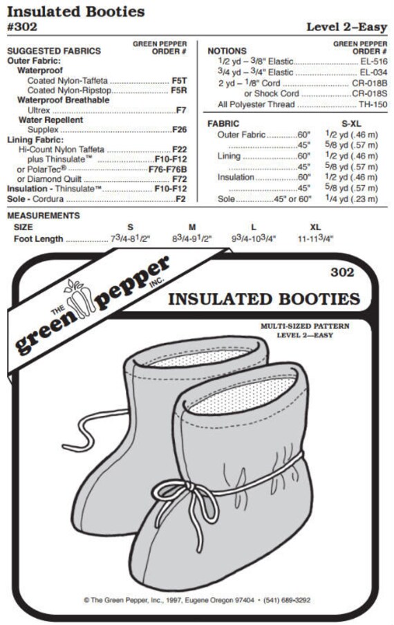 Adult’s Insulated Booties Pattern - 302 - The Green Pepper Patterns Adult’s Insulated Booties Pattern - 302 - The Green Pepper Patterns