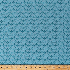 Cotton Fleur de Lis France French Vintage French Symbols France Teal Blue Cotton Fabric Print by the Yard (WA-2004-2C-1TEAL) D572.36
