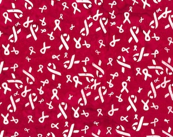 Cotton Bali Batik White Ribbons on Red Cancer Awareness Hoffman California Fabrics Red Cotton Batik Fabric Print by the Yard D178.35