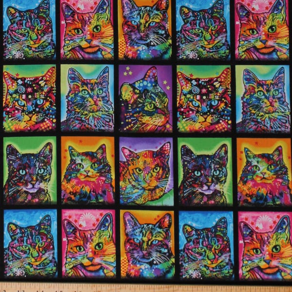 Cotton Cats in Squares Breeds Animals Pets Colorful Graffiti Felines Crazy for Cats Fabric Print by the Yard D652.06 Sykel Enterprises