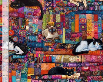Cotton Purrfect Patchwork Cats on Quilts Kittens Pets Colorful Timeless Treasures Multicolor Cotton Fabric Print by the Yard D386.60