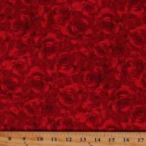 Cotton Roses Valentine's Day Flowers Floral Love Red Cotton Fabric Print by the Yard (FLUER-C7979-RED) D379.48
