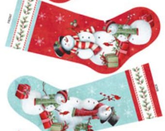 24" X 43" Panel Holly Jolly Snowman Christmas Stockings Winter Holiday Northcott White Cotton Fabric Panel (DP28820-10) D411.20