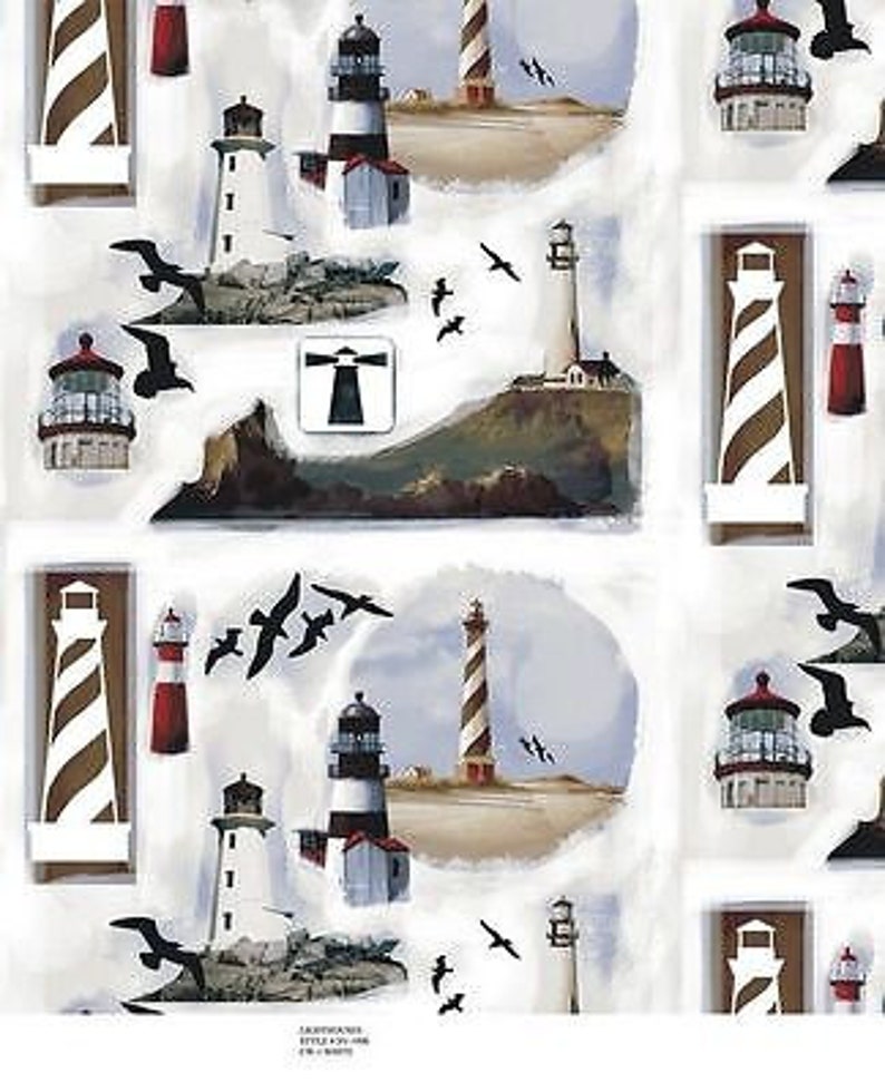 Fleece Lighthouses Beach Nautical Ocean Oceanside Seagulls White Fleece ...