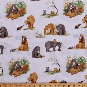 Cotton Bears Cute Bear Cubs Animals Family You're All My Favorites Kids Children's Book Scenes Mist Gray Cotton Fabric Print by Yard D785.25