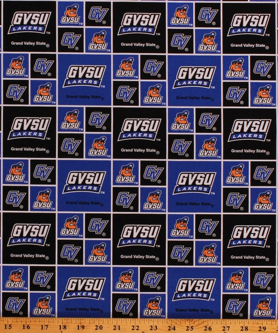 COTTON Grand Valley State University Lakers GVSU Cotton Fabric Print by the Yard