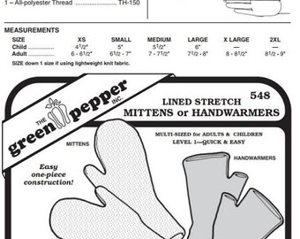 Lined Stretch Mittens or Handwarmers #548 For Adults and Children Mitten Handwarmer Fingerless Mitts Sewing Pattern (Pattern Only)