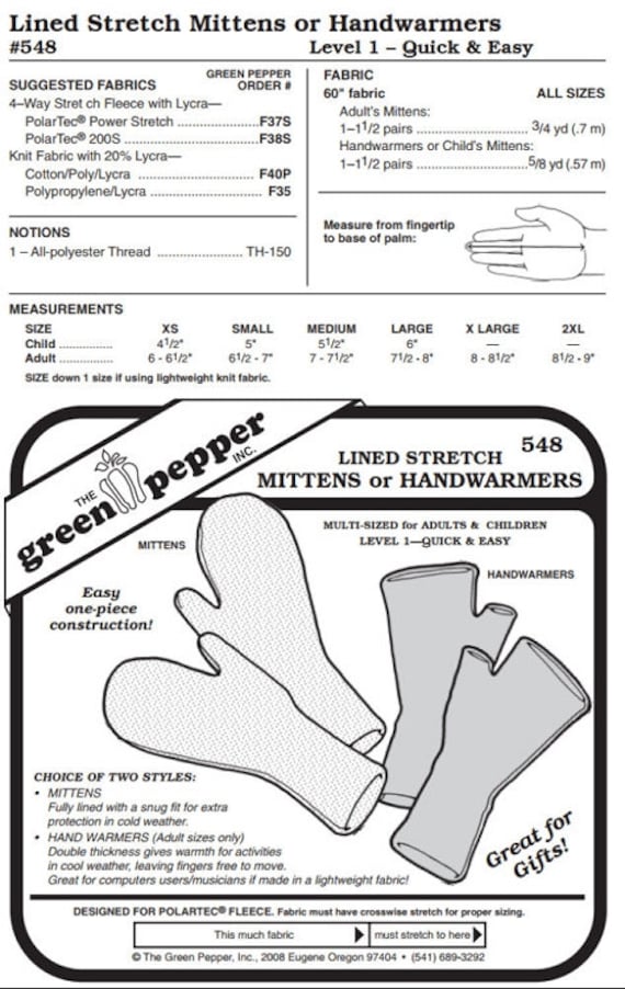 Lined Stretch Mittens or Handwarmers Pattern - 548 - The Green Pepper Patterns Lined Stretch Mittens or Handwarmers Pattern - 548 - The Green Pepper Patterns