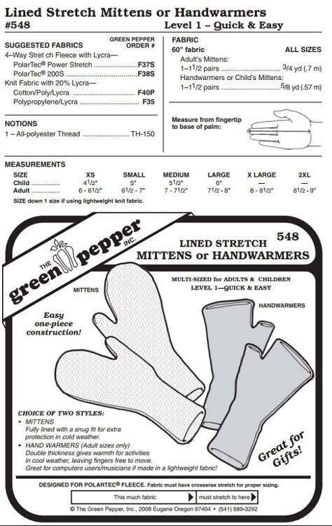 Lined Stretch Mittens or Handwarmers Pattern - 548 - The Green Pepper Patterns Lined Stretch Mittens or Handwarmers Pattern - 548 - The Green Pepper Patterns