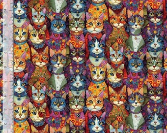 Cotton Purrfect Patchwork Packed Dress Up Cats Kittens Pets Meow Timeless Treasures Multicolor Cotton Fabric Print by the Yard D388.88