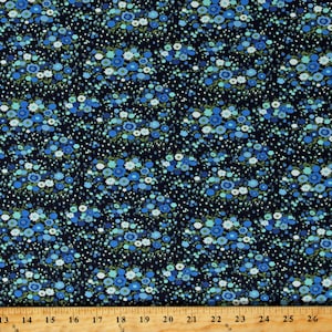 Cotton Flowers Blue Tiny Small Scale Floral Sevenberry Petite Garden Midnight Cotton Fabric Print by the Yard (SB-6112D1-6MIDNIGHT) D148.43