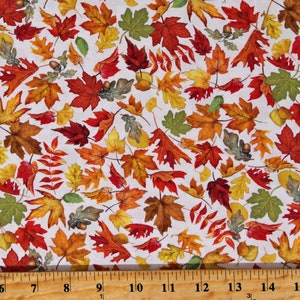 Cotton Fall Leaves Seasonal Nature Autumn Cats & Dogs Cream Cotton Fabric Print by the Yard (AMKD-21806-84CREAM) D509.44