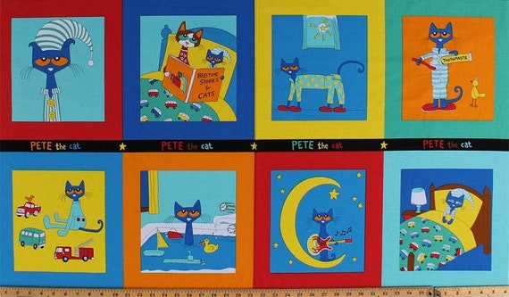 24 X 44 Panel Pete The Cat Bedtime Pajamas Squares Etsy