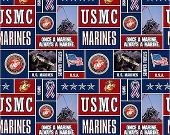 Fleece United States of America Marines Fleece Fabric Print by the Yard omarines012s A617.08