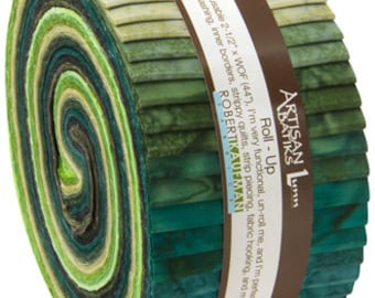 Jelly Roll - Artisan Batiks Prisma Dyes Rainforest Colorstory Greens 2.5" Strips Roll-Up Bundle Quilter's Cotton Fabric Precuts M494.23