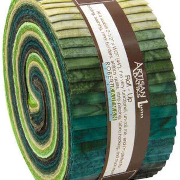 Jelly Roll - Artisan Batiks Prisma Dyes Rainforest Colorstory Greens 2.5" Strips Roll-Up Bundle Quilter's Cotton Fabric Precuts M494.23