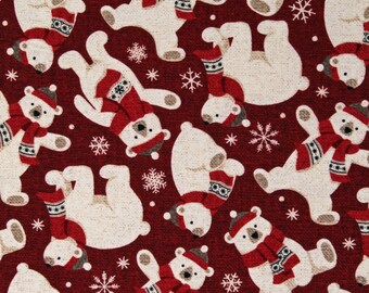 Flannel Tossed Bears Polar Bears Christmas Winter Holidays Warm and Cozy Dark Red Cotton Flannel Fabric Print By Yard (F24681-26) D276.20