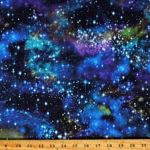 Cotton Galaxy Outer Space Stars Galaxies Stargazers Digital Blue Purple Green Cotton Fabric Print by the Yard D772.83
