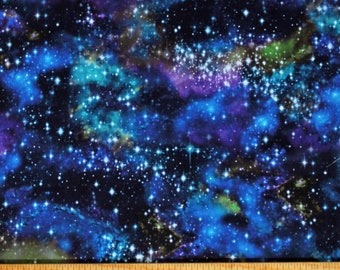 Cotton Stars Starry Night Sky Galaxy Outer Space Blue Cotton