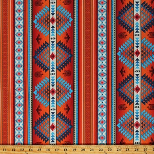 Cotton Southwestern Stripes Tribal Designs Dreamcatchers Feathers Tucson Orange Cotton Fabric Print by the Yard (536TERRACOTTA) D462.78