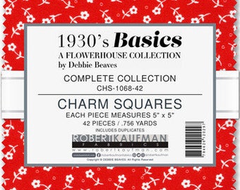 5" Charm Pack Squares - 1930's Basics A Flowerhouse Collection Debbie Beaves Robert Kaufman Fabric Bundle Quilters Cotton Precuts (M520.01)