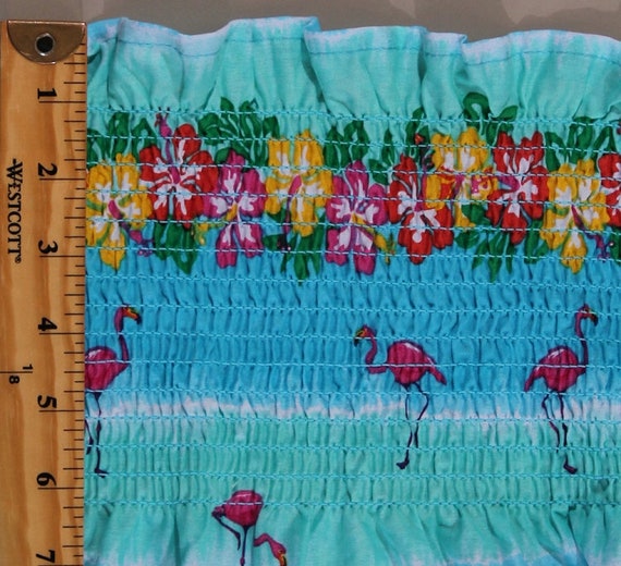 PreSmocked Shirred Sundress Fabric Flamingos Hawaiian Flowers Etsy