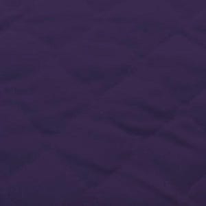 May include: A close-up shot of a deep purple fabric with a quilted pattern. The fabric has a subtle sheen, and the quilting creates a textured, wave-like effect across the surface. The color is a rich, dark shade.