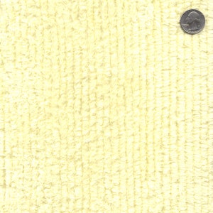 May include: A close-up of a pale yellow fabric with a textured, fuzzy surface. The fabric has a vertical ribbed pattern.