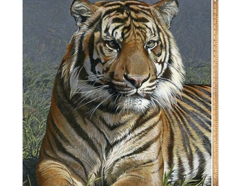 35.5" X 44" Panel Tiger Panel Wildcat Wildlife Jungle Animals Multicolor Cotton Fabric Panel (ML-3325-2C) D471.54