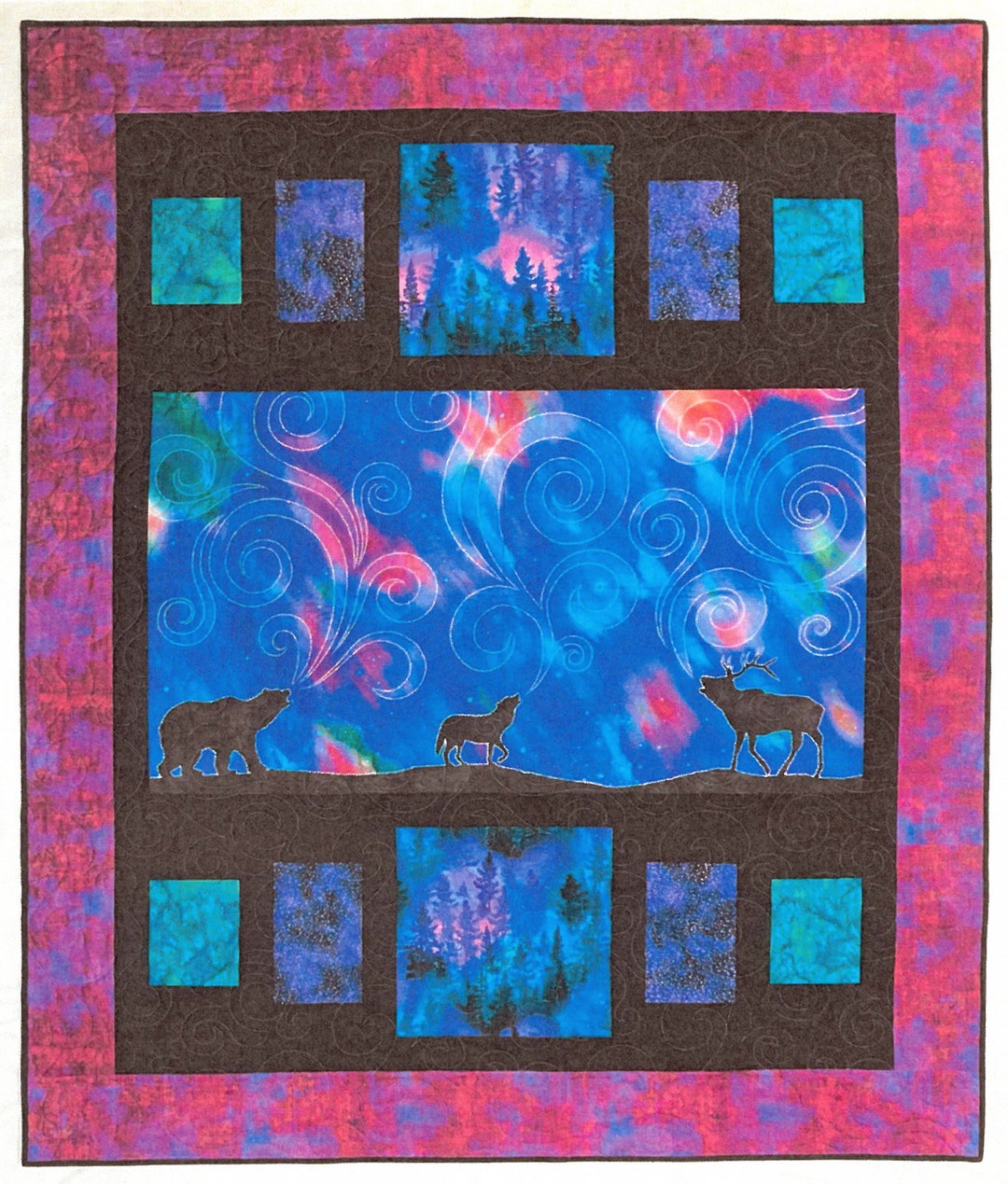 Quilt Kit Bayview With Northern Lights 54.5 X 72.5 Finished Size Aurora Borealis Wildlife Quilts