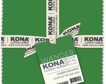 5" Charm Pack Kona Cotton Solids 2026 Color of the Year Wander Green Robert Kaufman Squares Fabric Bundle Quilter's Cotton Precuts (M516.68)
