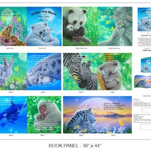 36&quot; X 44&quot; Panel Under the Moon Soft Cloth Book Panel Mom Baby Animals Say Goodnight Elizabeth Studios Cotton Fabric (51000MULTI) D772.02