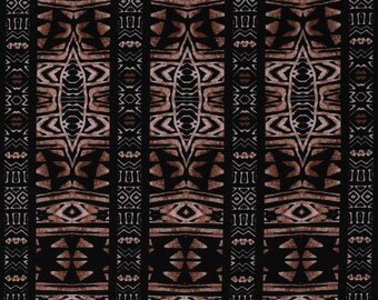 Jersey Knit Tribal African Exotic Hawaii Native Pottery Brown Black Stripes 60" Wide Polyester/Blend EZ Spun Fabric by the Yard (1007S-1E)