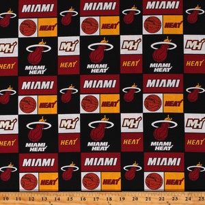 Officially Licensed Camelot Fabrics- Cotton Miami Heat Patch Squares NBA Pro Basketball Sports Team Cotton Fabric Print by the Yard D670.21