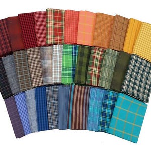 10 Fat Quarters - Assorted Homespun Yarn Dyes Rustic Woven Plaid Checks Quality Quilters Cotton Fabric Bundle M226.13
