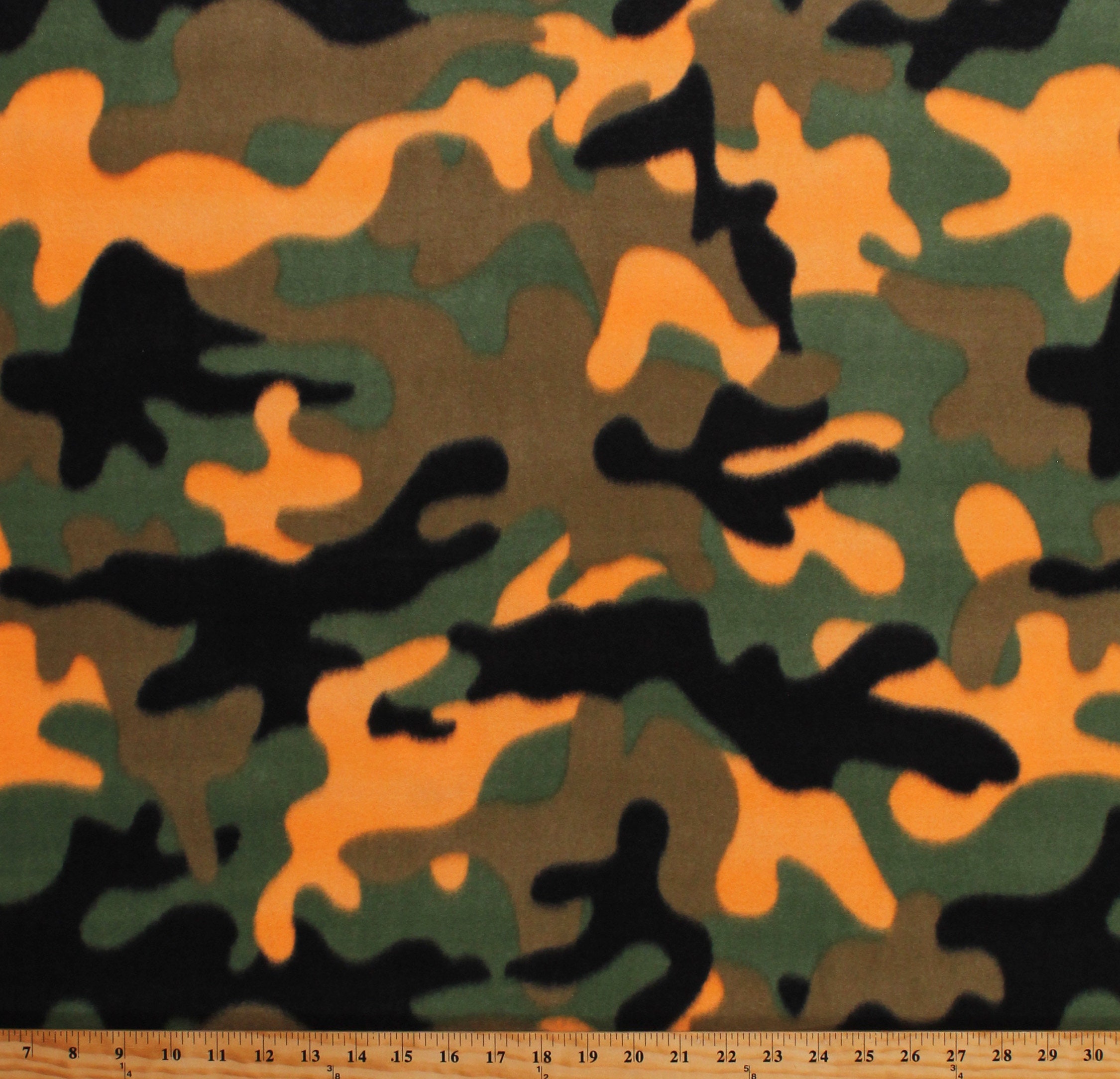 Fleece Camouflage Orange Green Brown Black Camo Hunting Hunters Fleece  Fabric Print by the Yard (7968M-11C) A505.40