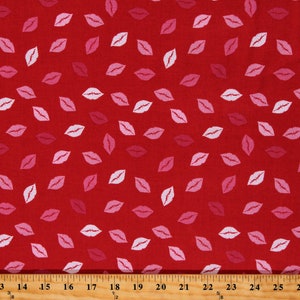 Cotton Kisses Love Valentine's Day Lipstick Sending Love Red Cotton Fabric Print by the Yard (D759.44)(C10084-RED)