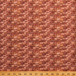 Cotton Bricks Rock Wall Geometric Squares Brown Cotton Fabric Print by the Yard (12021422) D461.33