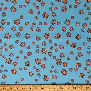 Cotton Pawprints Paw Prints Dogs Animals Fun Paws Turquoise Blue Cotton Fabric Print by the Yard (692-298) D784.18