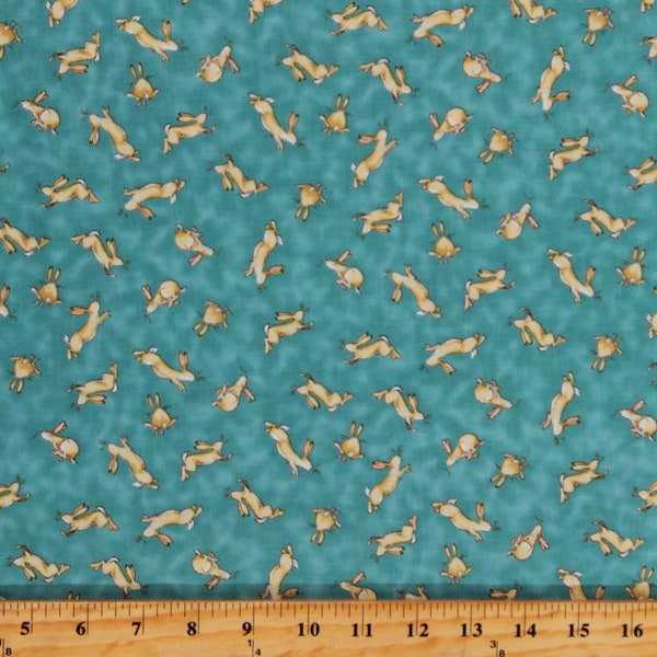 Cotton Guess How Much I Love You 2 Bunnies Bunny Rabbits Nutbrown Hares Animals Kids Light Teal Cotton Fabric Print by the Yard D653.27