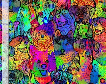 Cotton Puparazzi Comic Dogs Collage Puppy Pets Timeless Treasures Rainbow Cotton Fabric Print by the Yard (DOG-CD4363-BRIGHT) D759.73