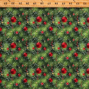 Cotton Christmas Trees Christmas Festive Branches Holidays Green Cotton Fabric Print by the Yard (122177) D503.49