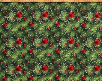 Cotton Christmas Trees Christmas Festive Branches Holidays Green Cotton Fabric Print by the Yard (122177) D503.49