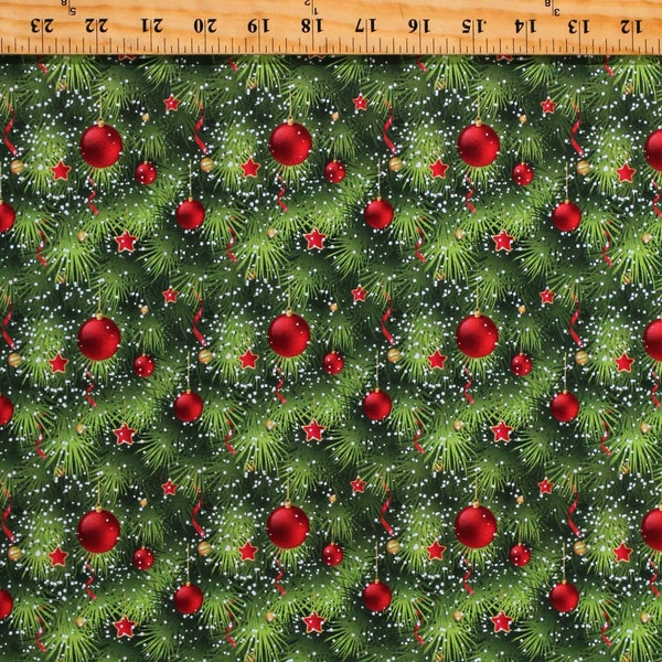 Cotton Christmas Trees Christmas Festive Branches Holidays Green Cotton Fabric Print by the Yard (122177) D503.49