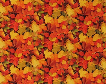 Cotton Autumn Fall Leaves Leaf Nature Landscape Seasonal Orange Cotton Fabric Print by the Yard (52112D-X) D514.42