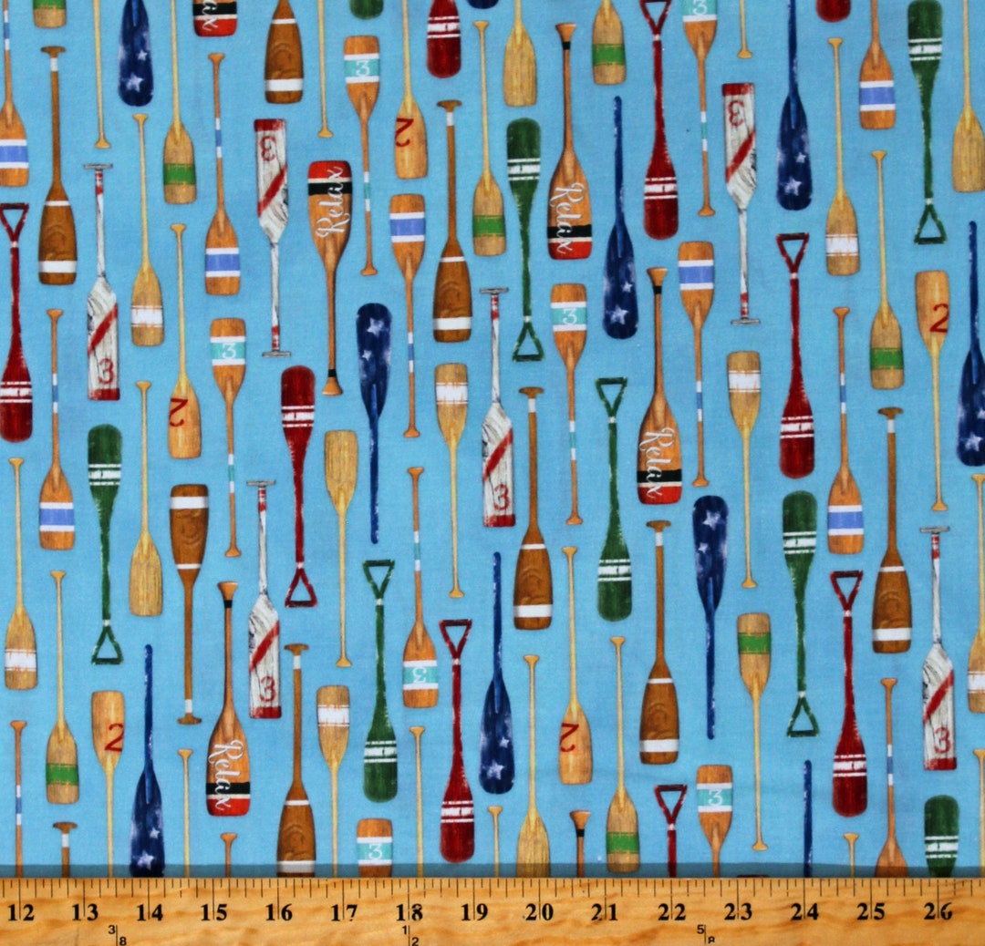 Cotton Lake House Canoe Paddles Canoeing Camping Travel Blue Cotton