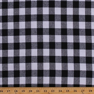 Flannel Black and White Buffalo Plaid 1&quot; Checks 58&quot; Wide Cotton Flannel Fabric by the Yard (6511M-12B)