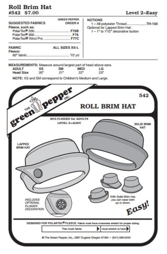 Roll Brim Hat Pattern - 542 - The Green Pepper Patterns Roll Brim Hat Pattern - 542 - The Green Pepper Patterns
